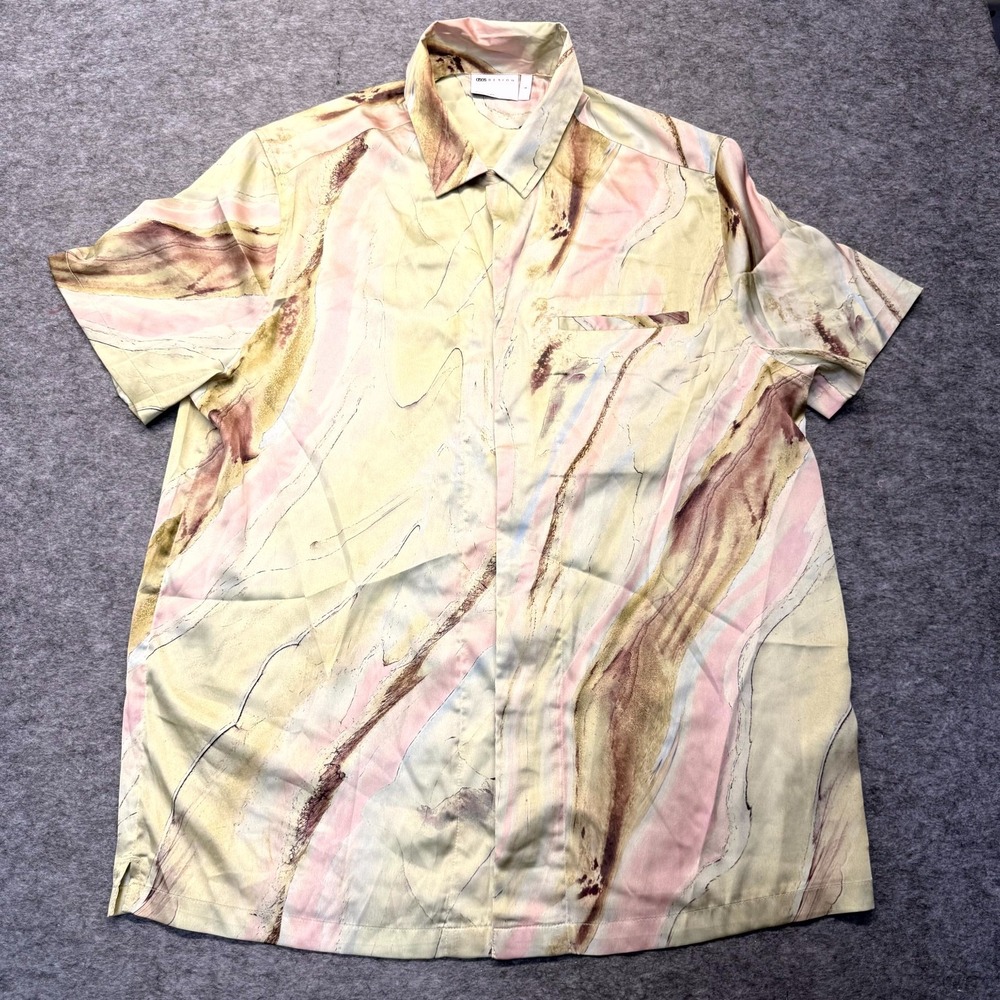 ASOS Button Up Shirt Men's Small Multi Marble Regular Fit Short Sleeve Collared